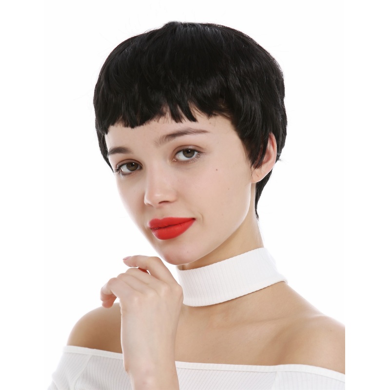 Lady women wig very short Pixie cut 60s retro fringe bangs black SA098