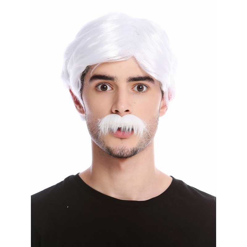 Wig & Beard Mustache Set Men Old Playboy Gigolo 70s Cop Detective white 4219