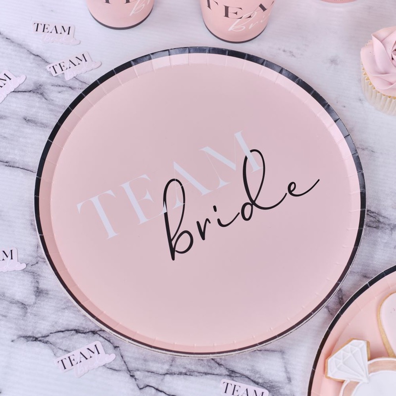 XX Pink-Black Team Bride Paper Plates XXcm