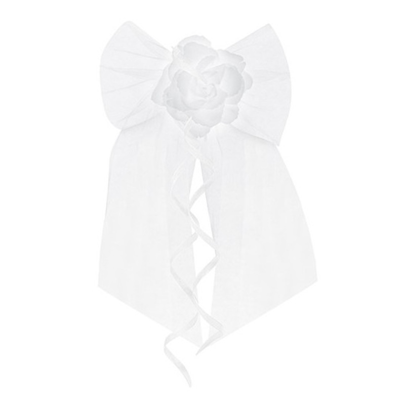 2 white satin bows with rose 18cm