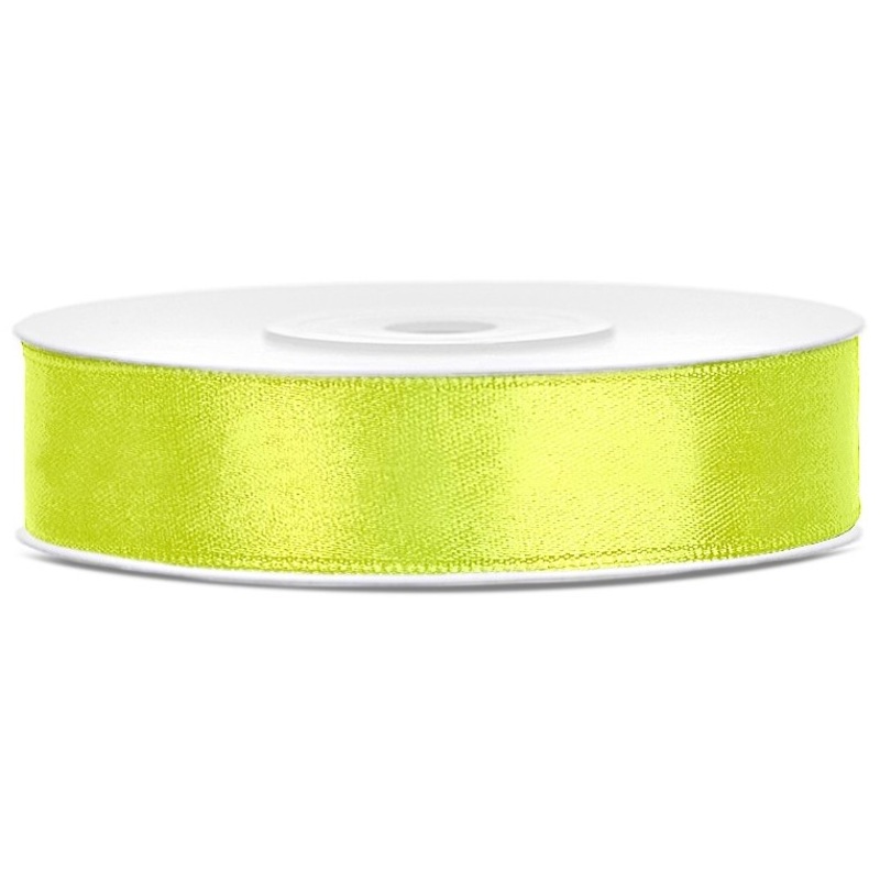 25m satin ribbon neon green, 12mm wide