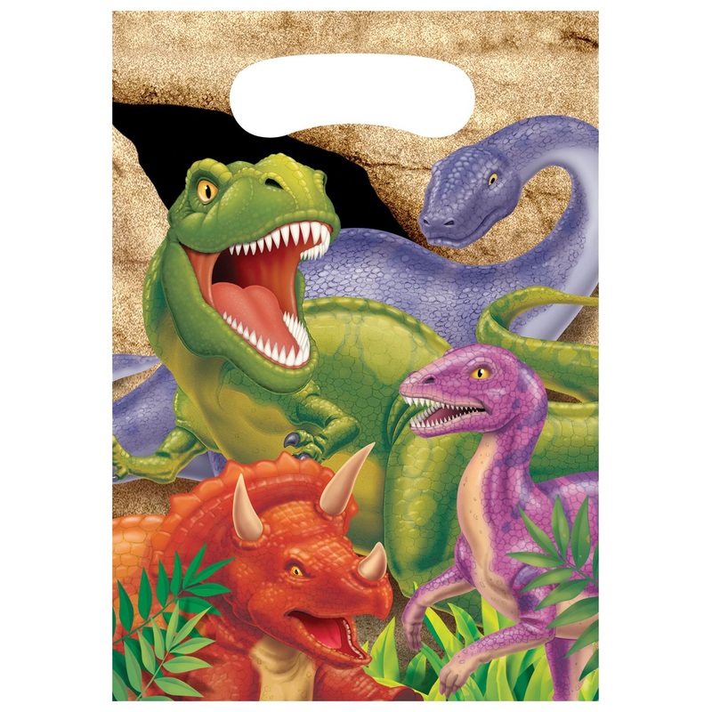 8 cave dinosaur gift bags 16 x 23cm