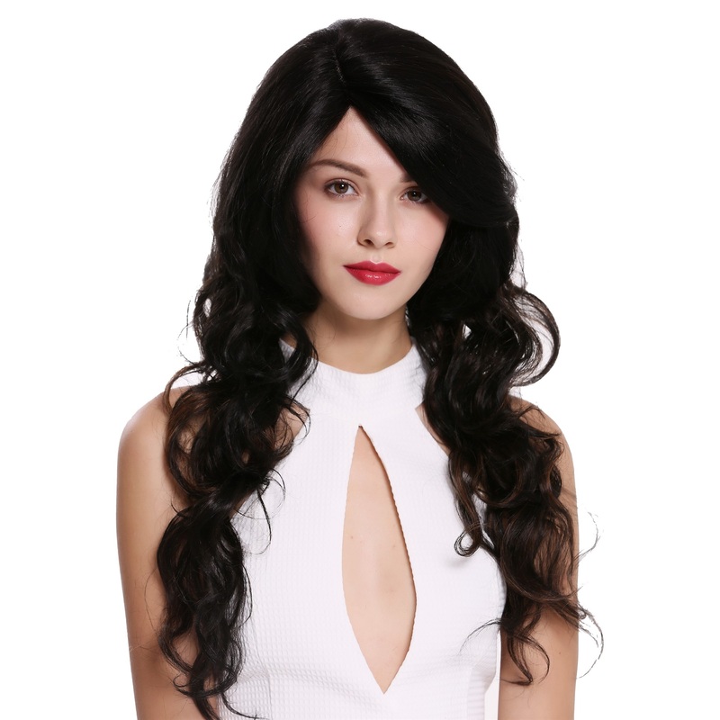 Lady wig long curly black copper-brown highlights lace front monofilament RCP803