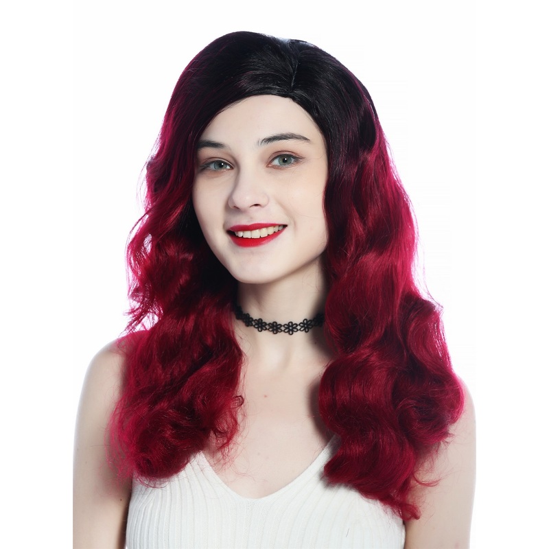Lady wig long parting opulently waved wavy diva 30’s 40’s ombre black red DW3340