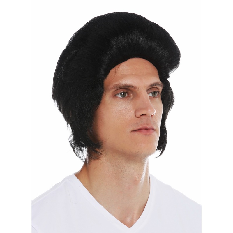 Wig carnival Halloween men man 50’s Rockabilly black side burns quiff 7105