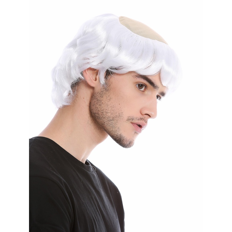 Wig Men Halloween old Monk Medieval Priest Tonsure half-bald white 90776