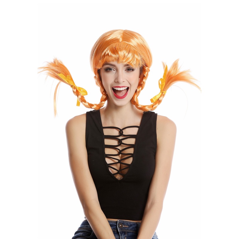 Wig Women Sassy Lolita Schoolgirl stiff braided plaits orange bangs DDH-T8175
