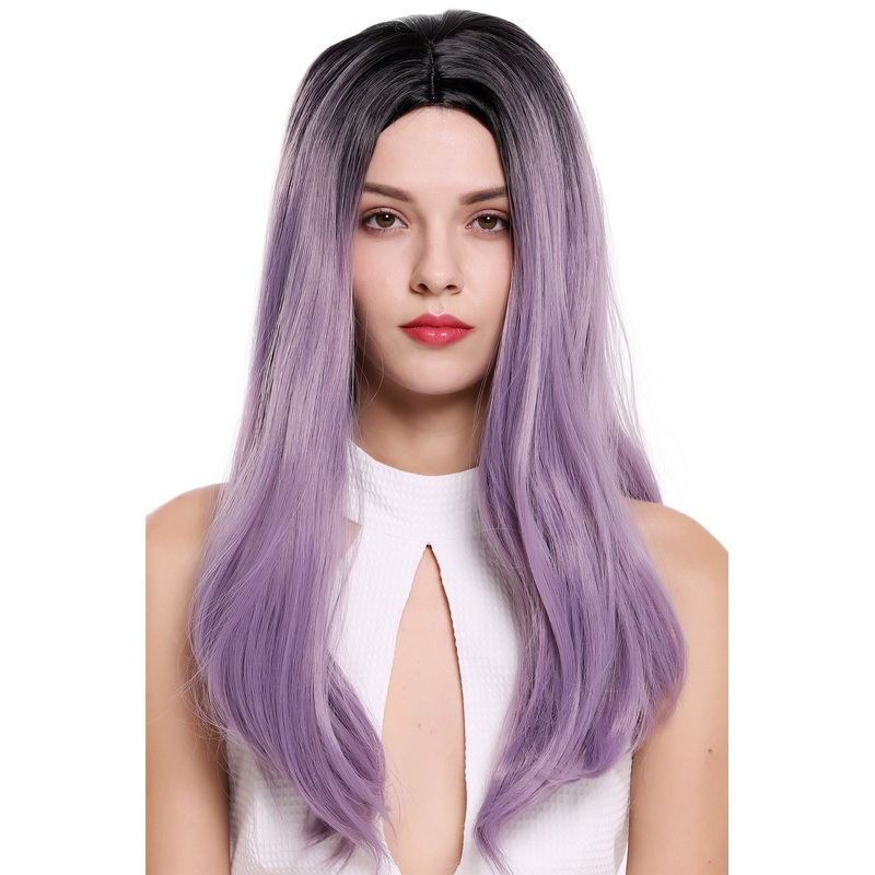 Women’s wig long sleek middle parting ombre black violet purple lady ZM-1791