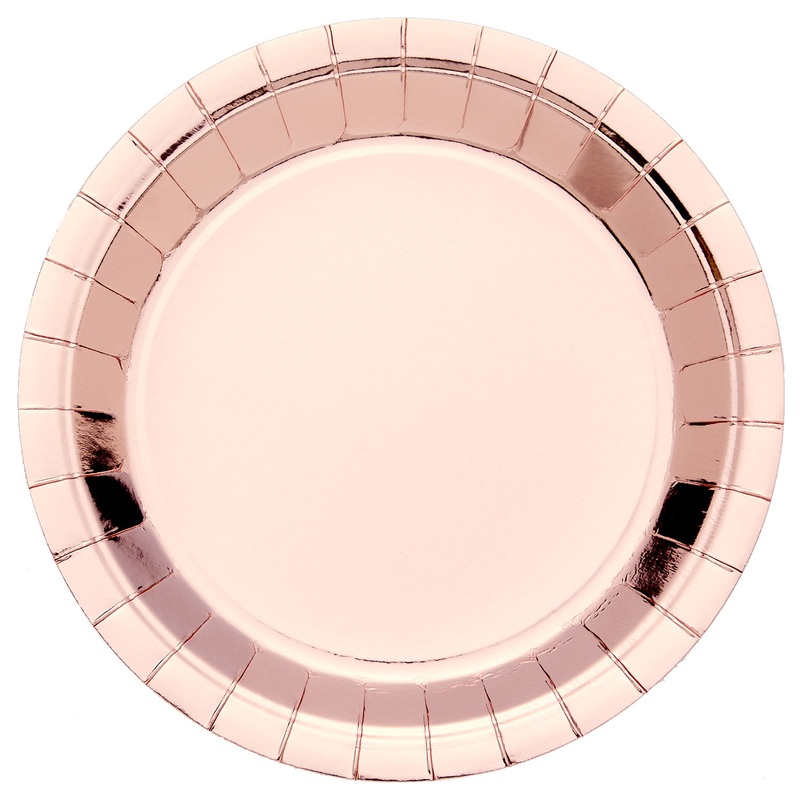 8 rose gold metallic paper plates Geneva 23cm