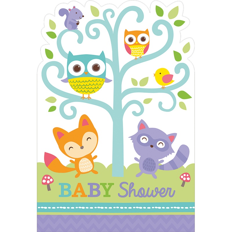 Baby shower lovable forest animals invitation card 8 pieces