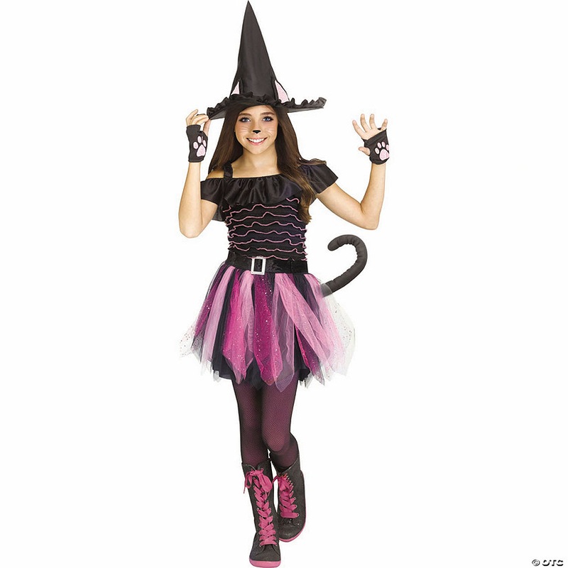 Girls Black Polyester Witch Kitty Costume