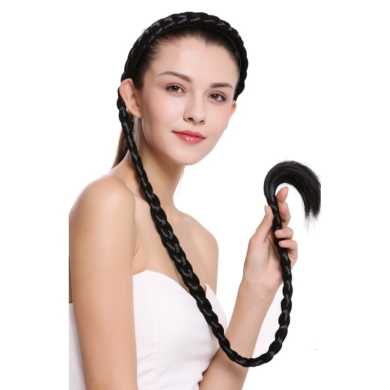 Hairpiece braid plaited braided with Alice band circlet very long black N1038