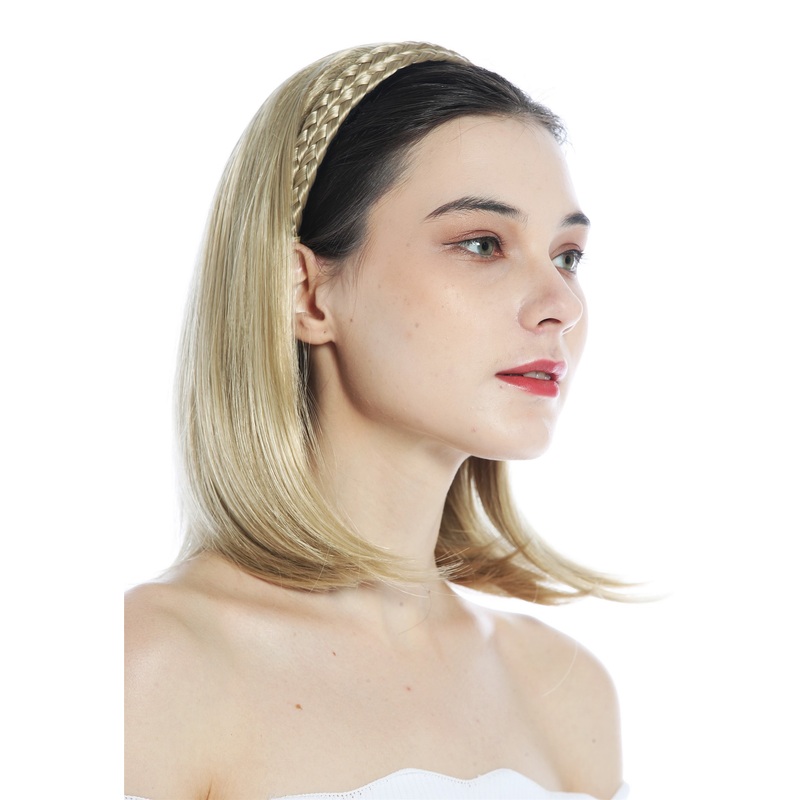 Halfwig braided hair circlet shoulder length straight ash blonde 90606+3