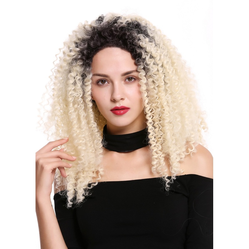 Lady wig lace front monofilament long voluminous curly Ombre Black Blonde RSK-03