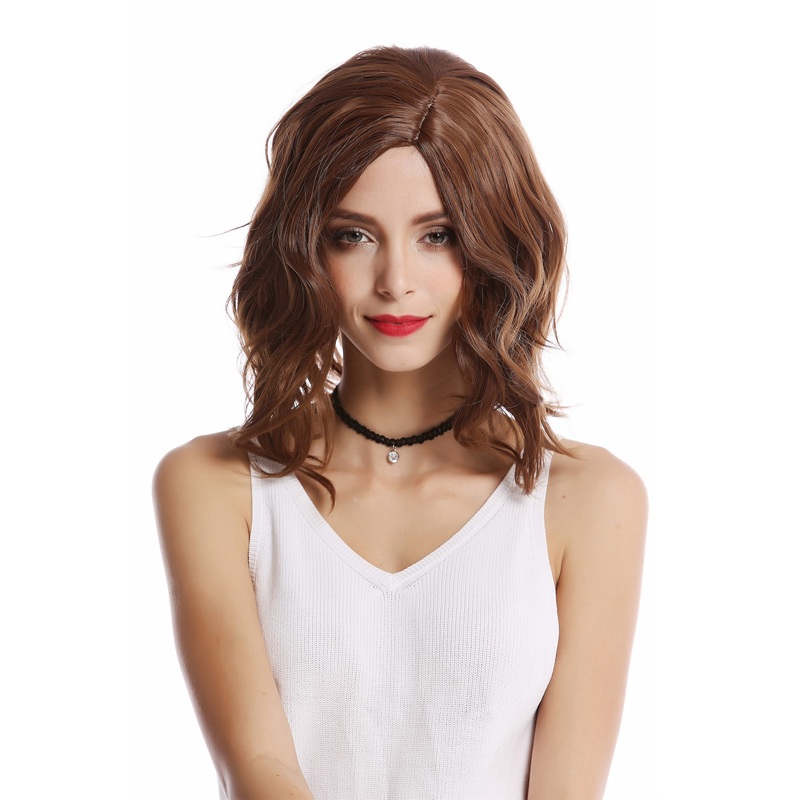 Lady Wig short shoulder length Bob Longbob wild wavy parting medium brown YZF-4371-12B
