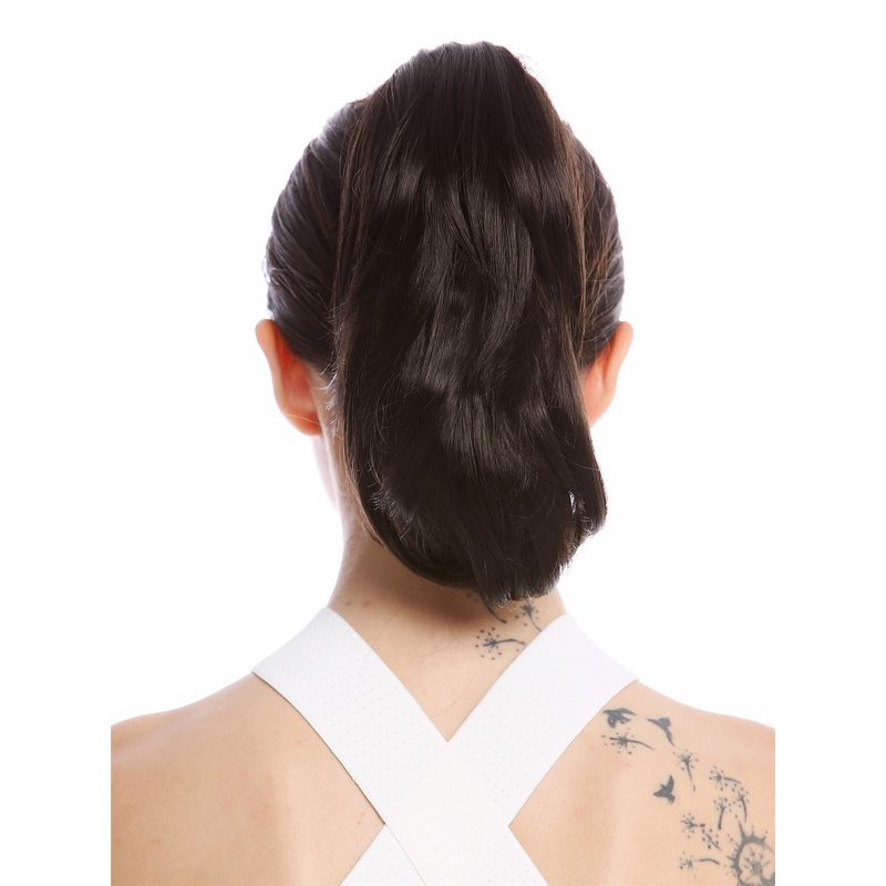 Ponytail Combs Clamp short straight slighty wavy voluminous dark brown MKB-29