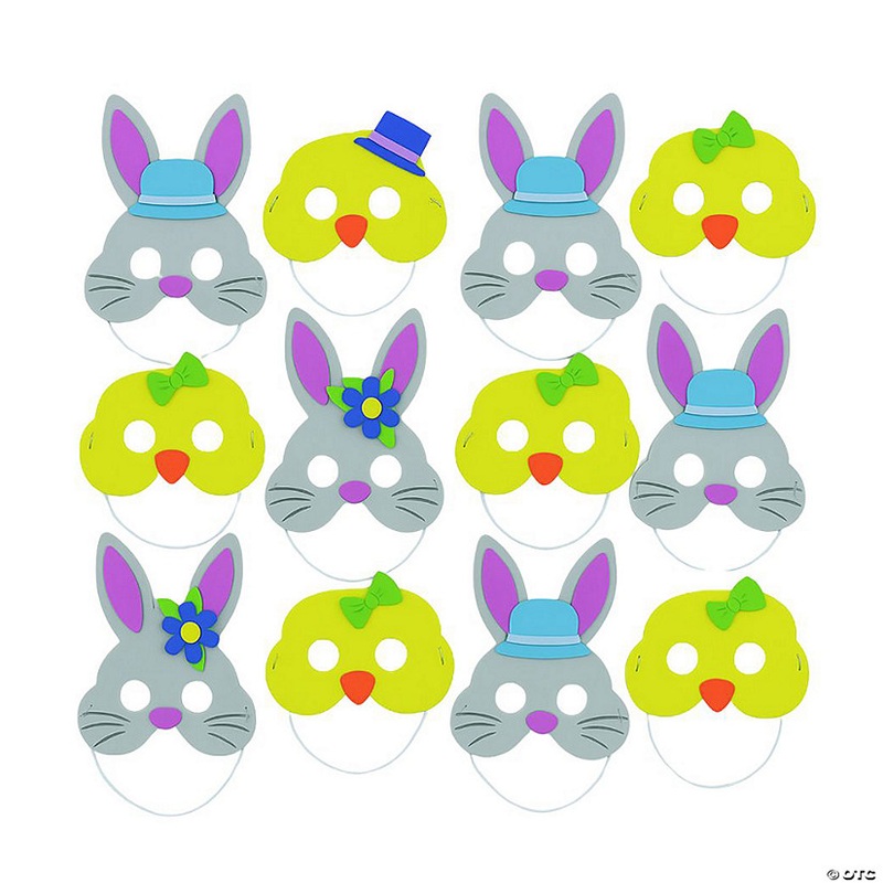 5 1/2  9 1/2 Easter Bunny & Chick Foam Half Masks – 12 Pc.