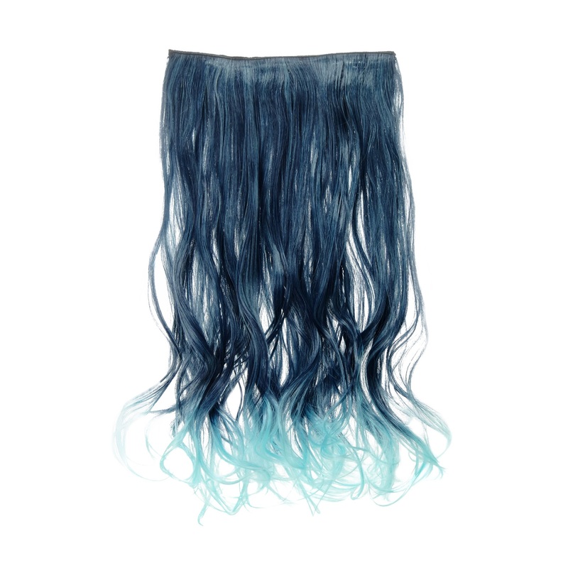 Hairpiece Extension wide 5 clips wavy dark blue-light blue mix YZF-3180-T4027TTF2513