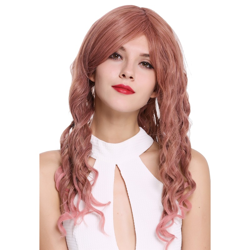 Lady women wig long parting curlscurled matted beach wave pink brown mix LC015
