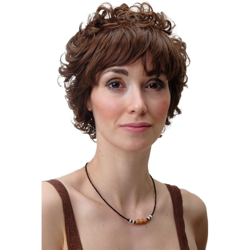 Lady women wig romantic curls curled short bangs brown DHL149214
