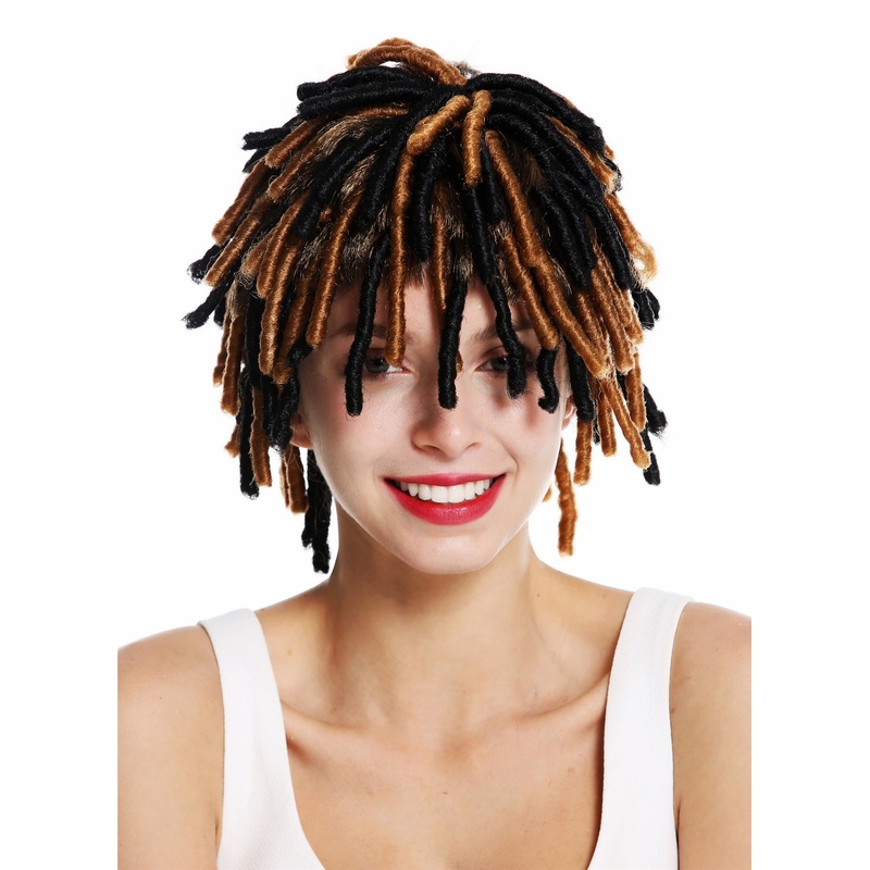 Party wig corkscrew curls afro short voluminous Rasta dreads black brown DH1110