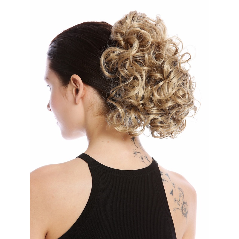 Ponytail Hairpiece Combs & Clamp short voluminous curled copper blonde MKB-22