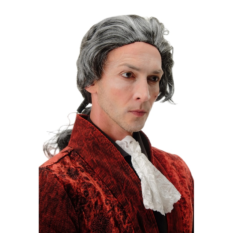 Wig Halloween grey baroque poet aristocrat aged fashion designer ponytail 4287