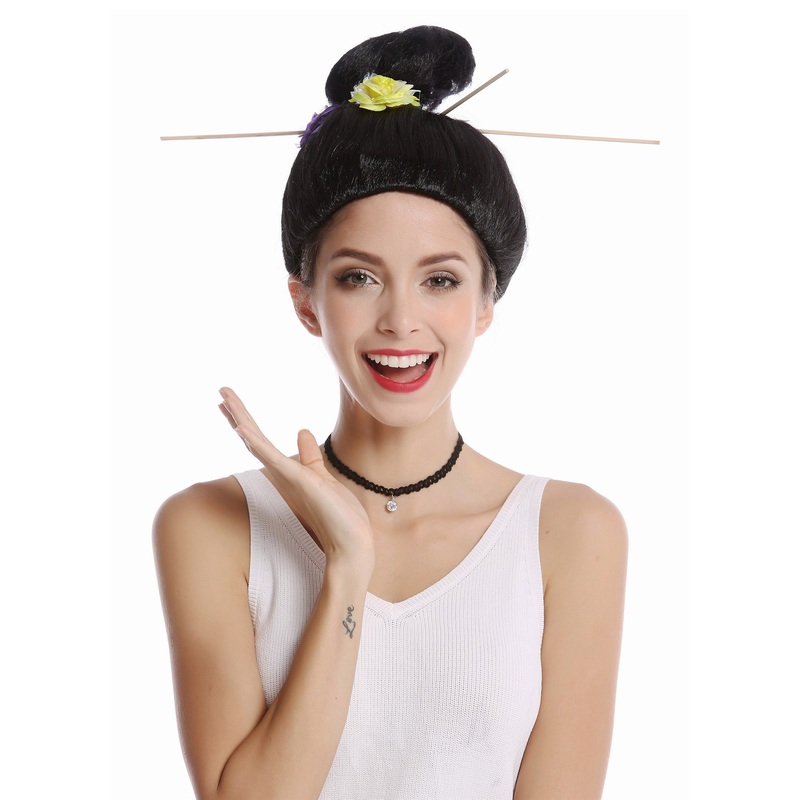 Wig Lady Women Halloween Carnival Geisha Maiko Japan China Asia black WG-7022B