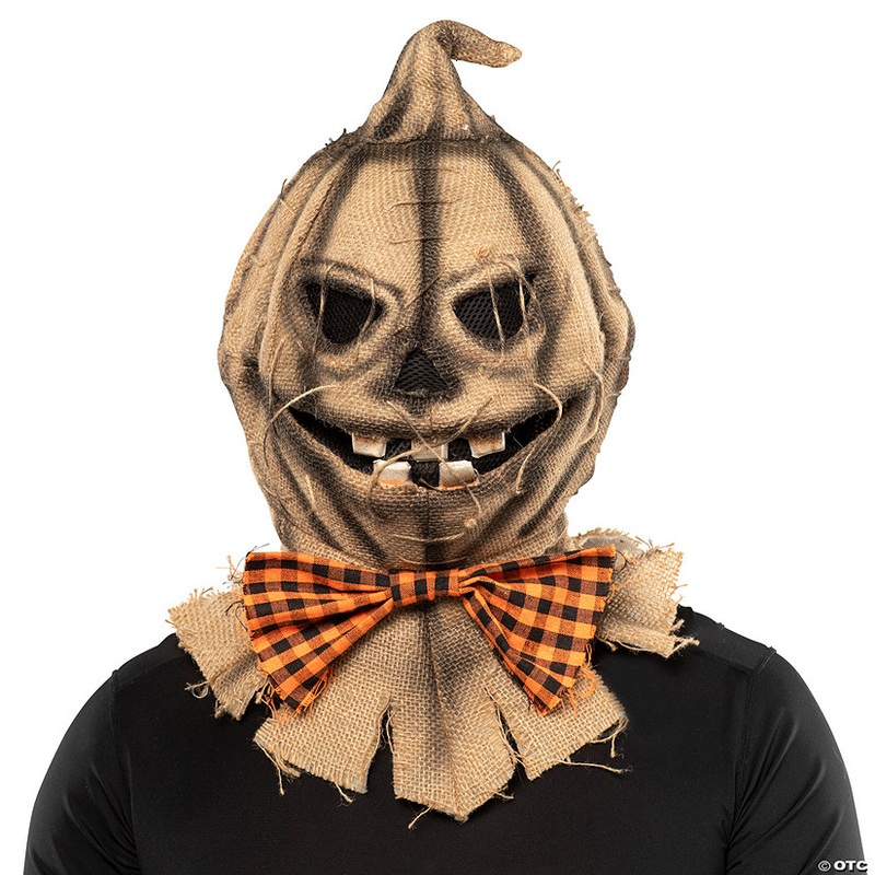 Adults Scarecrow Pumpkin Head Halloween Mask with Bowtie  One Size