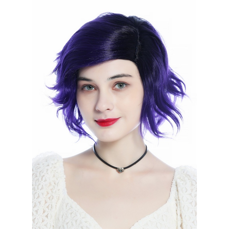 Ladies’ wig women short wild wavy parting parted ombre black purple DW3334