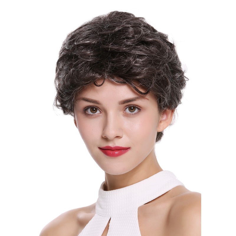 Lady Gents Men unisex wig short slight wave wavy black litlle grey gray DW2339
