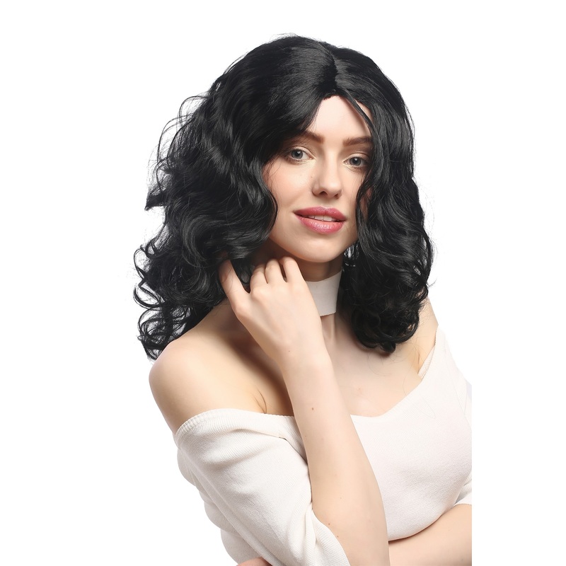 Lady Party Wig long very voluminous curly curls middle-parting black XR-010-P103