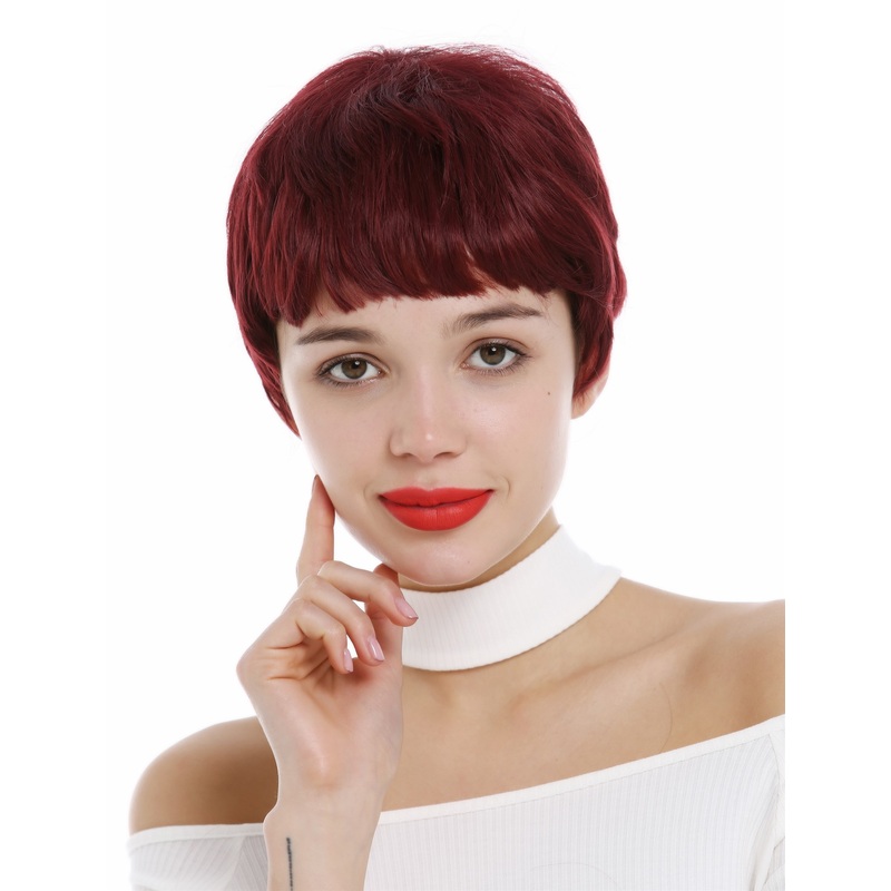 Lady Wig women very short Pixie cut 60s retro fringe bangs garnet red SA098