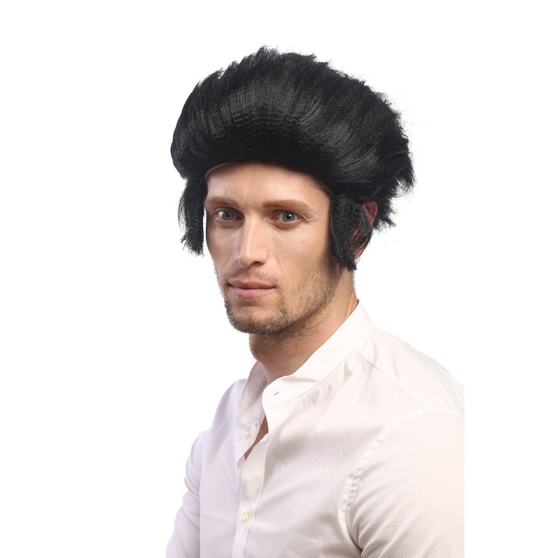 Man Party Wig Halloween Rockabilly Wolfman Werewolf quiff sideburns black 90640