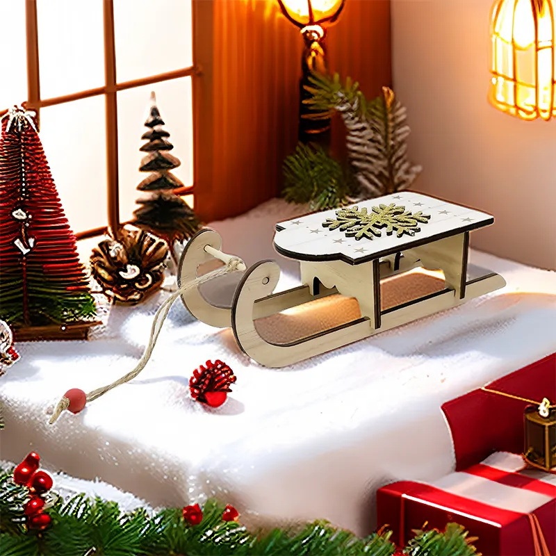 Wholesale Christmas Tree Hanging Ornaments Sleigh Wooden Christmas Decorations Crafts