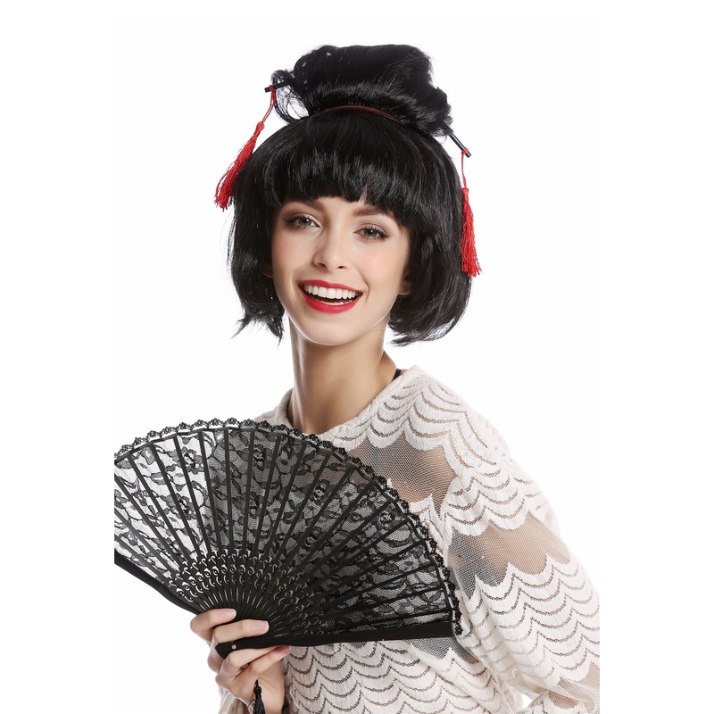 Wig Ladies Women Carnival Halloween Japan Geisha China Girl Hair Bun Black 90747