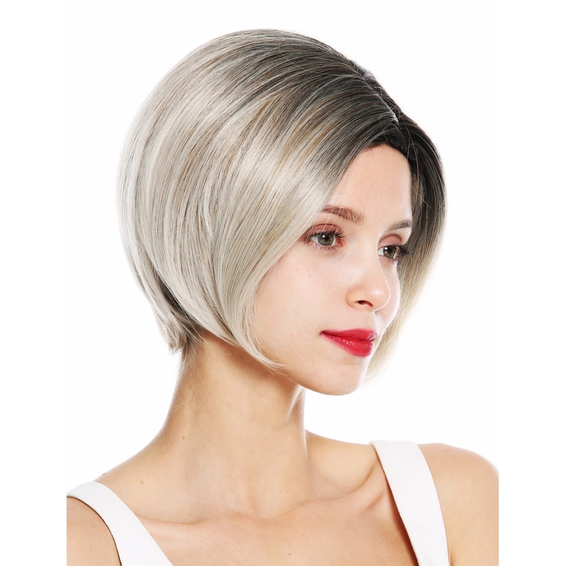 Women’s  wig short sleek bob parting ombre dark blonde highlights 1940
