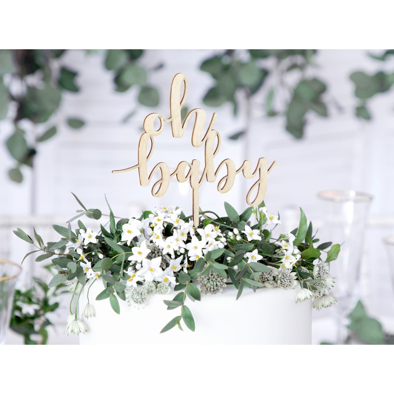 Wooden cake decoration Oh Baby 13.5 x 17cm