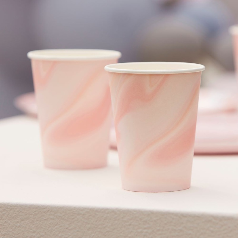 8 Rosy Marble Eco paper cups 250ml
