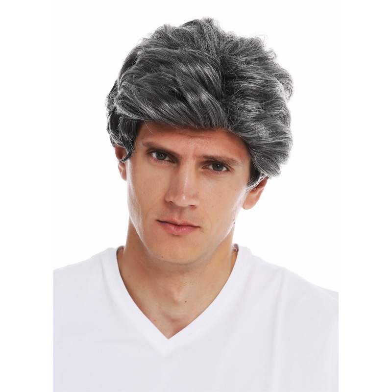 Wig Halloween carnival men man wavy short parted grey mottled 3270
