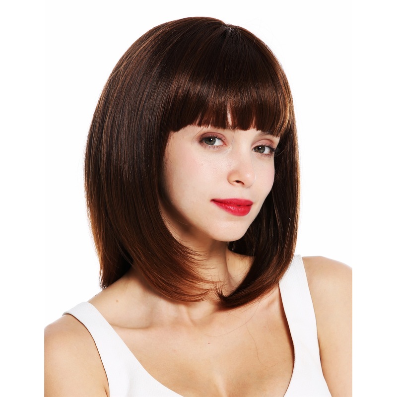 Women’s wig shoulder length straight longbob fringe chestnut brown mix VK-49