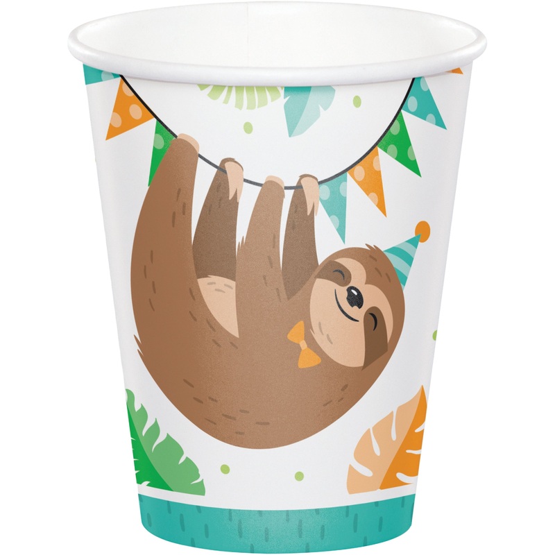 8 party sloth paper cups 256ml