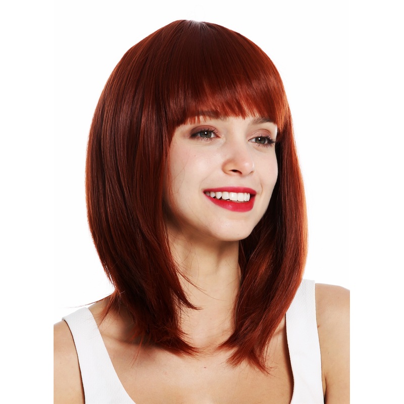 Lady wig short shoulder length sleek voluminous layered fringe copper red 0530