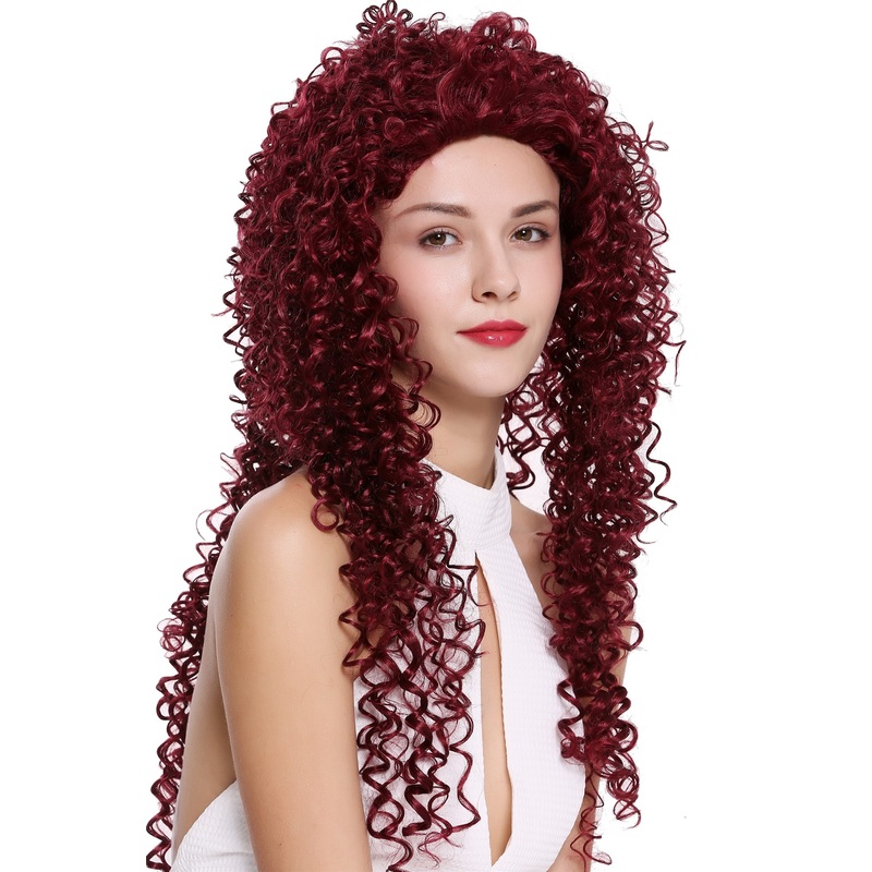 Lady women wig Long Dense Burgundy Red Curls curly Afro Carribbean Style DW2315