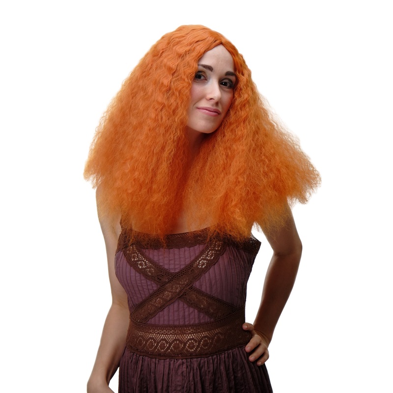 Lady Women Wig Orange Long Kinks Curly Curled Volume Middle Parting YZF-7304