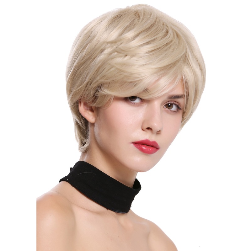 Lady women wig short voluminous straight smooth streaked ash blond platinum IRIS