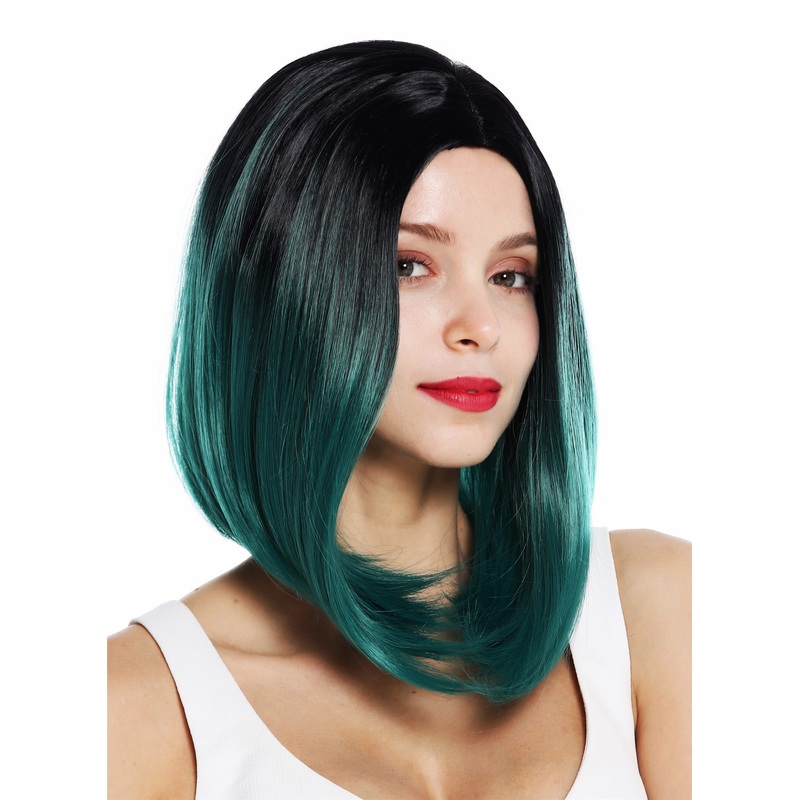 ZM-1769-BDR1B women’s  wig short sleek long bob middle parting ombre black green