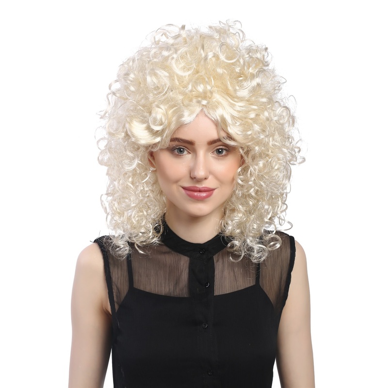 Lady Party Wig Baroque extravagant Afro Beehive 60s 70s curls bright blond 91035