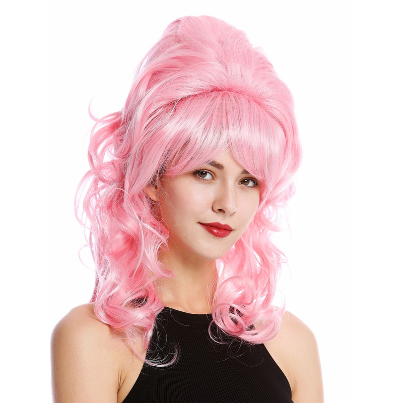 Lady Wig Baroque 60s Beehive Retro Bun curly long pink Pop Singer GFW2418
