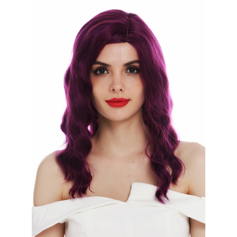 Lady wig long parting wavy classy 1930’s Hollywood diva purple copper red VK-58